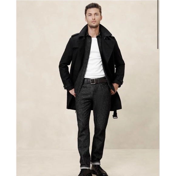 NWT Banana Republic Factory Mens Trench Coat Large Black #‎ 571892 - Picture 1 of 12